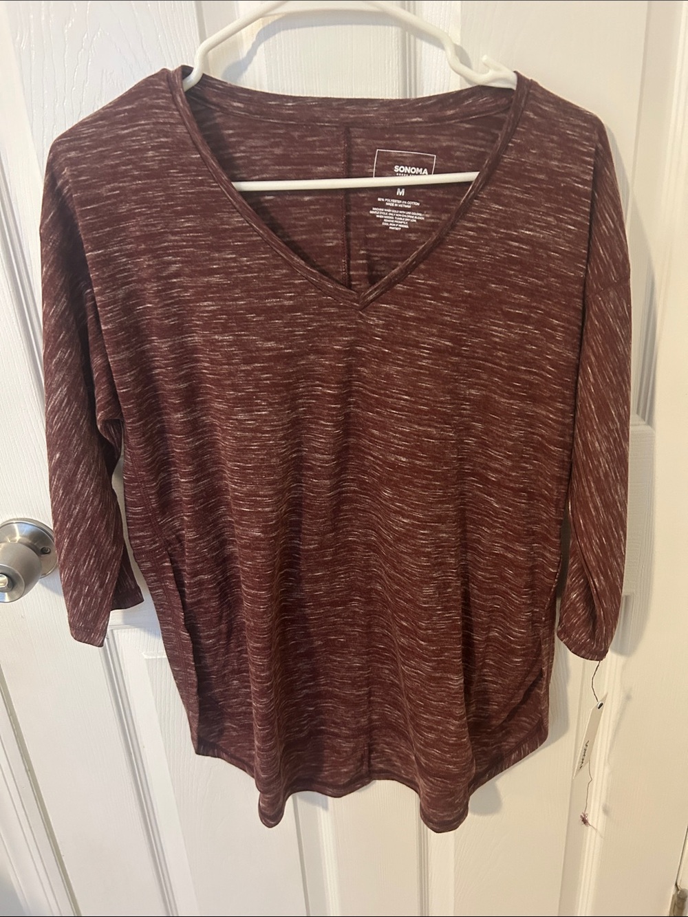 Sonoma Marled V-Neck 3/4 Sleeve Top - Burgundy Heather